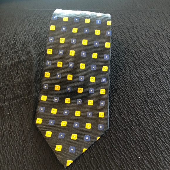 Sulka Vintage Tie 100% Silk - Made in France - Blue and Yellow - Picture 2 of 3